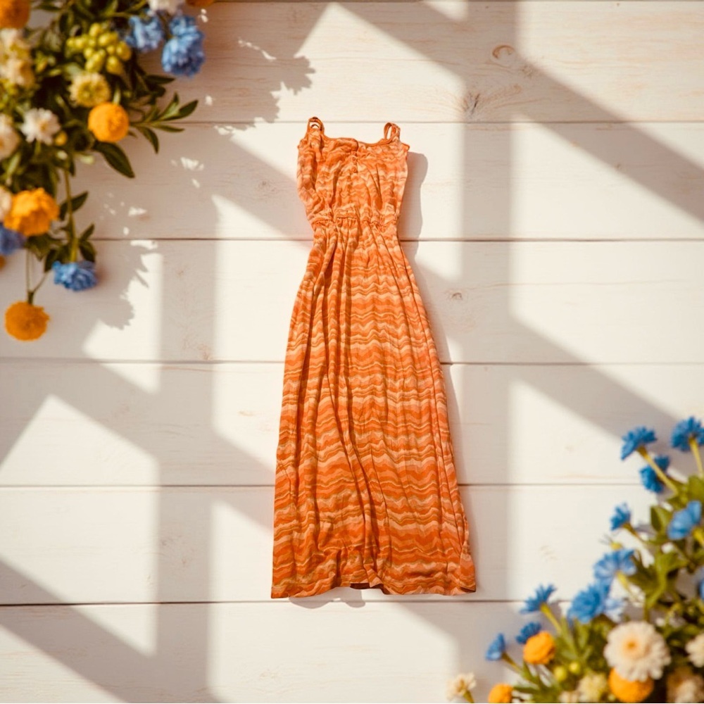 Orange Empire Waist Adjustable Straps Bohemian Hippie Tye-dye Chevron Zigzag Y2K